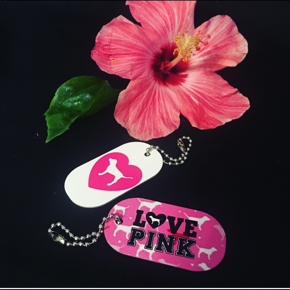 Love Pink Metal Dogtag Keychain Double Sided